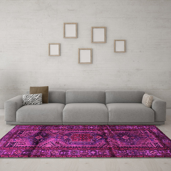 Machine Washable Persian Pink Traditional Rug in a Living Room, wshtr3118pnk