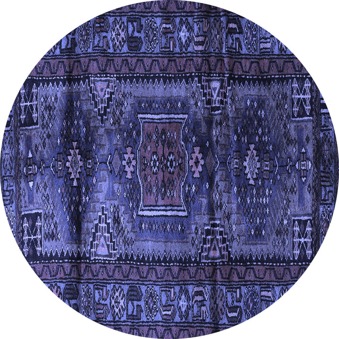 Round Machine Washable Persian Blue Traditional Rug, wshtr3118blu