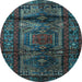 Round Machine Washable Persian Light Blue Traditional Rug, wshtr3118lblu