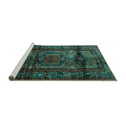 Sideview of Machine Washable Persian Turquoise Traditional Area Rugs, wshtr3118turq