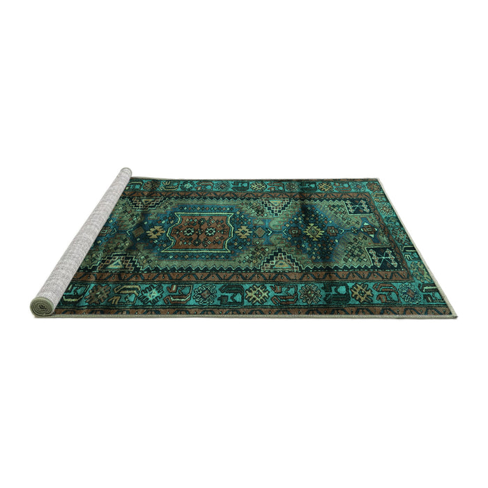 Sideview of Machine Washable Persian Turquoise Traditional Area Rugs, wshtr3118turq