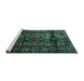 Sideview of Machine Washable Persian Turquoise Traditional Area Rugs, wshtr3118turq