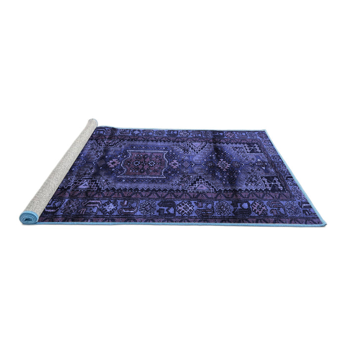 Sideview of Machine Washable Persian Blue Traditional Rug, wshtr3118blu