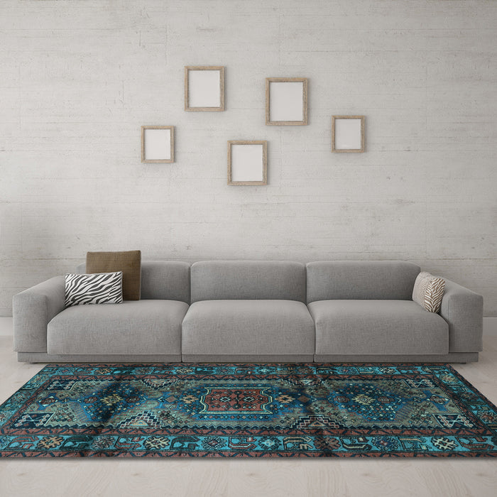 Machine Washable Persian Light Blue Traditional Rug in a Living Room, wshtr3118lblu