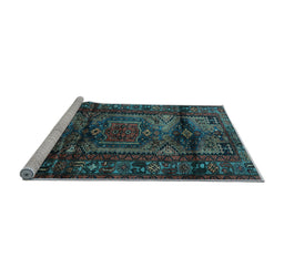 Sideview of Machine Washable Persian Light Blue Traditional Rug, wshtr3118lblu
