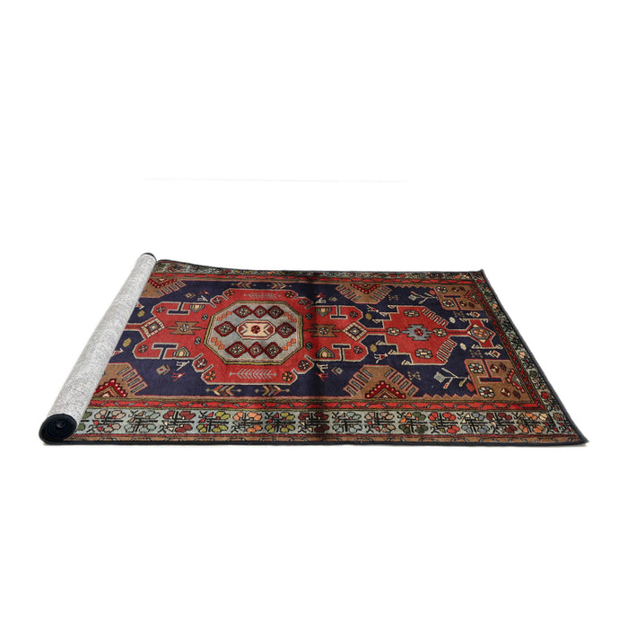 Sideview of Machine Washable Traditional Dark Gold Brown Rug, wshtr3119