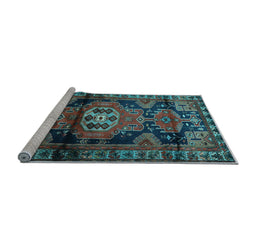 Sideview of Machine Washable Persian Light Blue Traditional Rug, wshtr3119lblu