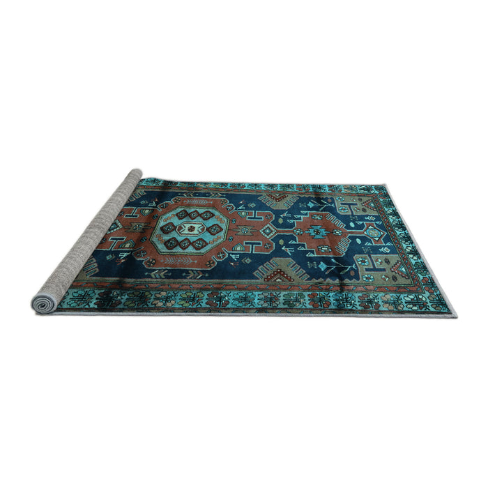 Sideview of Machine Washable Persian Light Blue Traditional Rug, wshtr3119lblu