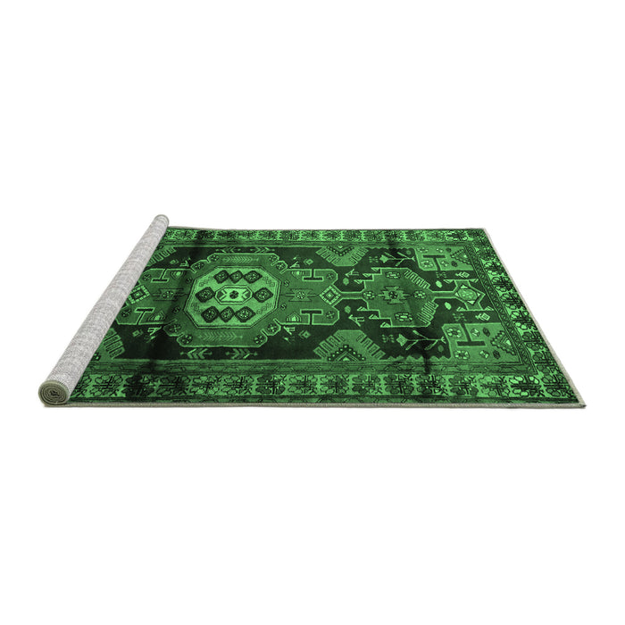 Sideview of Machine Washable Persian Emerald Green Traditional Area Rugs, wshtr3119emgrn