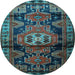 Round Machine Washable Persian Light Blue Traditional Rug, wshtr3119lblu