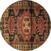 Round Machine Washable Persian Brown Traditional Rug, wshtr3119brn