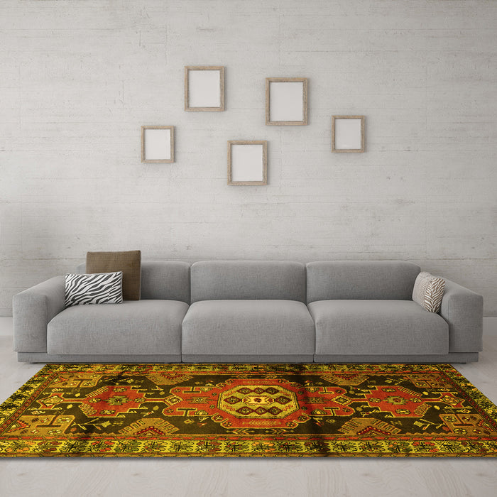 Machine Washable Persian Yellow Traditional Rug in a Living Room, wshtr3119yw