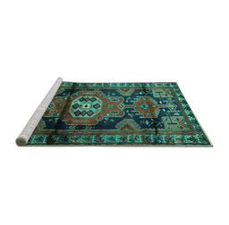 Sideview of Machine Washable Persian Turquoise Traditional Area Rugs, wshtr3119turq
