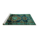 Sideview of Machine Washable Persian Turquoise Traditional Area Rugs, wshtr3119turq