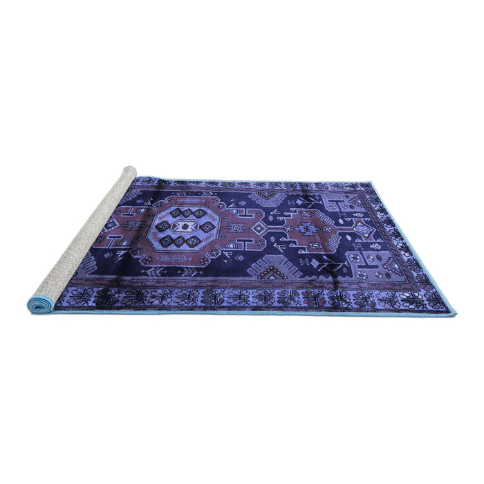 Sideview of Machine Washable Persian Blue Traditional Rug, wshtr3119blu