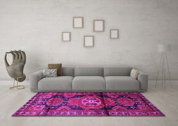Machine Washable Persian Pink Traditional Rug in a Living Room, wshtr3119pnk