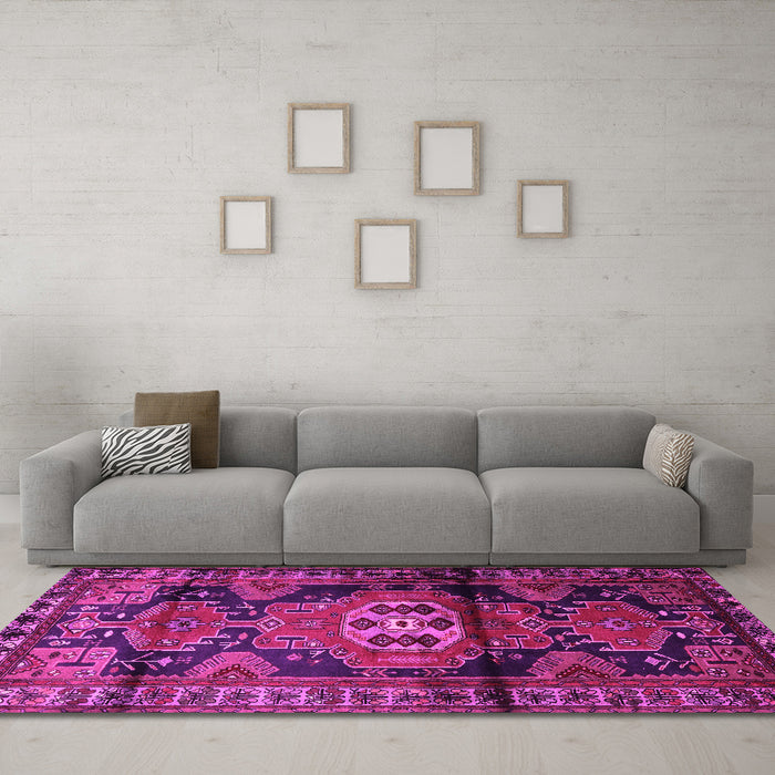 Machine Washable Persian Pink Traditional Rug in a Living Room, wshtr3119pnk