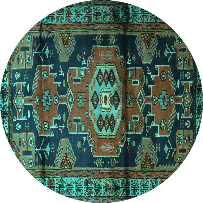 Round Machine Washable Persian Turquoise Traditional Area Rugs, wshtr3119turq