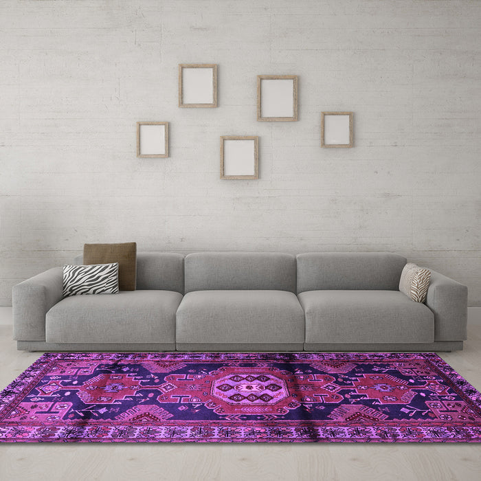 Machine Washable Persian Purple Traditional Area Rugs in a Living Room, wshtr3119pur