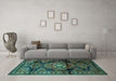 Machine Washable Persian Turquoise Traditional Area Rugs in a Living Room,, wshtr3119turq