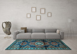 Machine Washable Persian Light Blue Traditional Rug in a Living Room, wshtr3119lblu