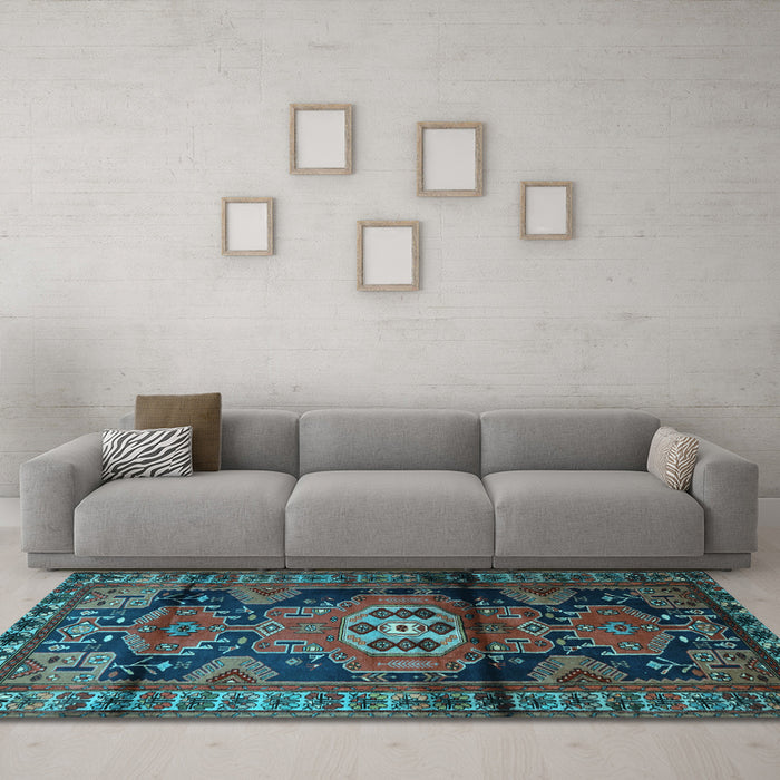 Machine Washable Persian Light Blue Traditional Rug in a Living Room, wshtr3119lblu