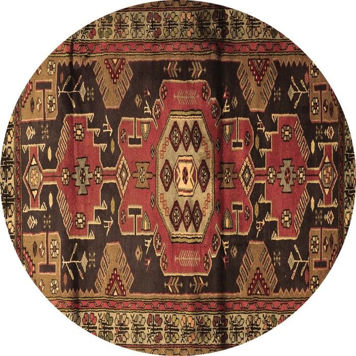 Round Persian Brown Traditional Rug, tr3119brn