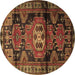 Round Persian Brown Traditional Rug, tr3119brn