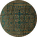 Round Machine Washable Persian Turquoise Traditional Area Rugs, wshtr311turq