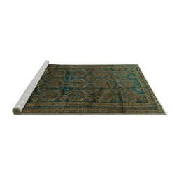Sideview of Machine Washable Persian Turquoise Traditional Area Rugs, wshtr311turq