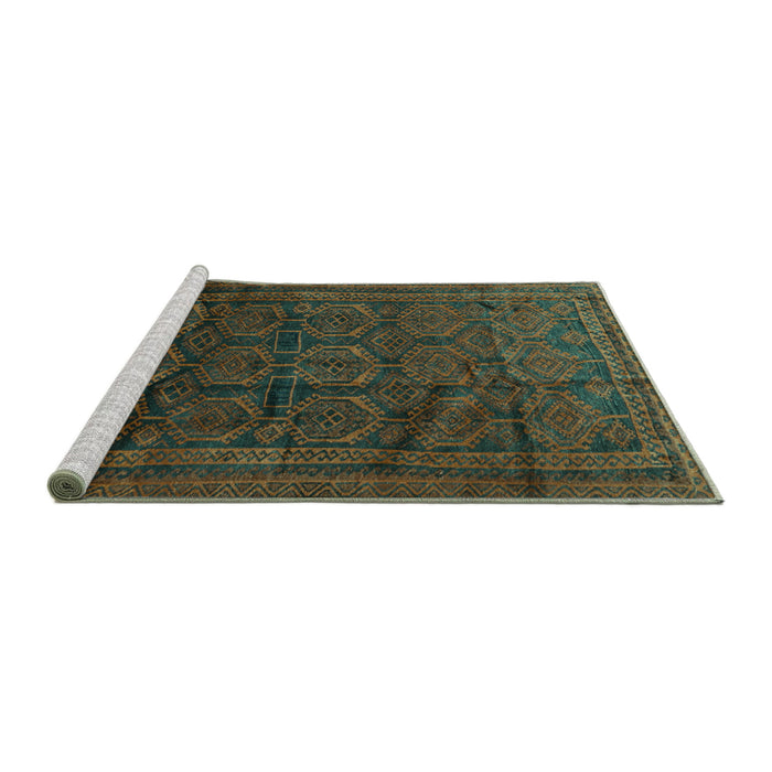 Sideview of Machine Washable Persian Turquoise Traditional Area Rugs, wshtr311turq