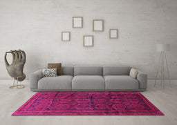 Machine Washable Persian Pink Traditional Rug in a Living Room, wshtr311pnk