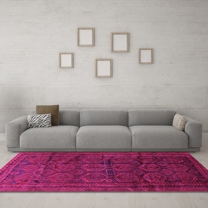 Machine Washable Persian Pink Traditional Rug in a Living Room, wshtr311pnk