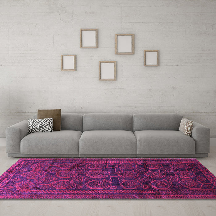 Machine Washable Persian Purple Traditional Area Rugs in a Living Room, wshtr311pur
