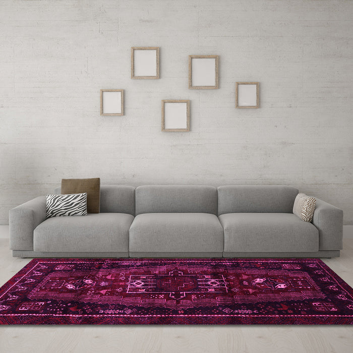Machine Washable Persian Pink Traditional Rug in a Living Room, wshtr3120pnk