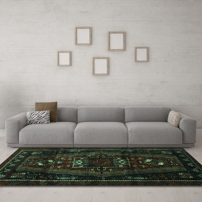 Machine Washable Persian Turquoise Traditional Area Rugs in a Living Room,, wshtr3120turq