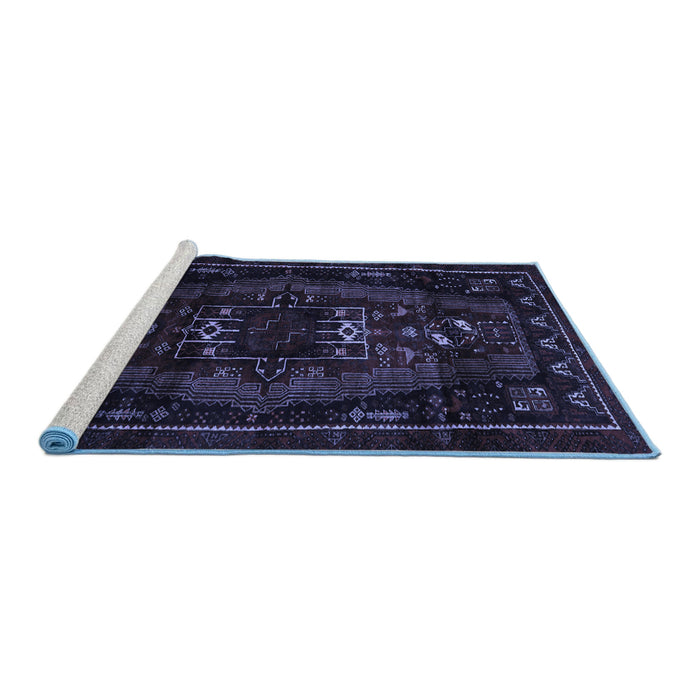 Sideview of Machine Washable Persian Blue Traditional Rug, wshtr3120blu