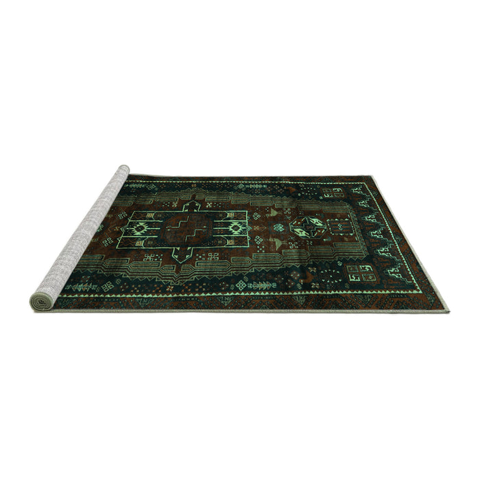Sideview of Machine Washable Persian Turquoise Traditional Area Rugs, wshtr3120turq