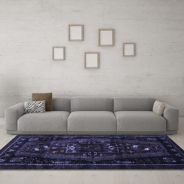 Machine Washable Persian Blue Traditional Rug in a Living Room, wshtr3120blu