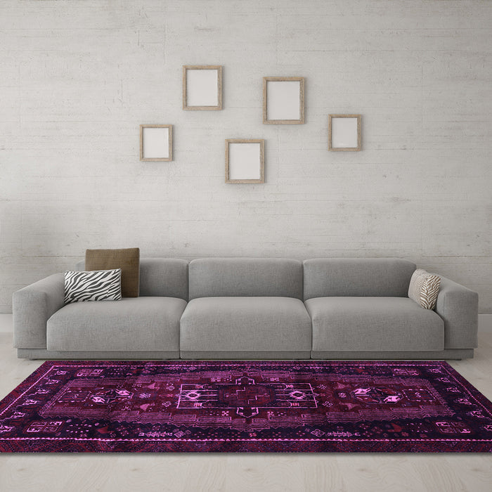 Machine Washable Persian Purple Traditional Area Rugs in a Living Room, wshtr3120pur