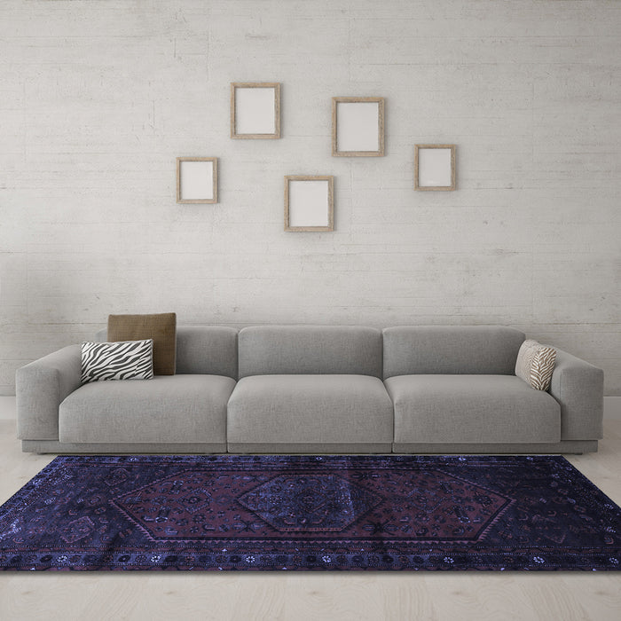 Machine Washable Persian Blue Traditional Rug in a Living Room, wshtr3121blu