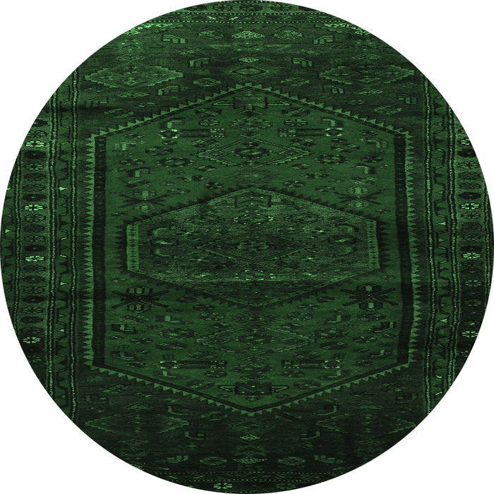 Round Machine Washable Persian Emerald Green Traditional Area Rugs, wshtr3121emgrn