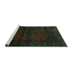 Sideview of Machine Washable Persian Turquoise Traditional Area Rugs, wshtr3121turq