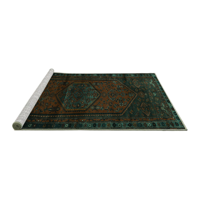 Sideview of Machine Washable Persian Turquoise Traditional Area Rugs, wshtr3121turq