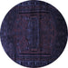 Round Machine Washable Persian Blue Traditional Rug, wshtr3121blu