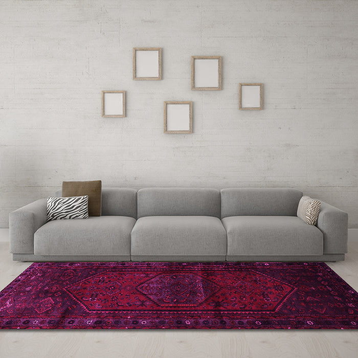 Machine Washable Persian Pink Traditional Rug in a Living Room, wshtr3121pnk