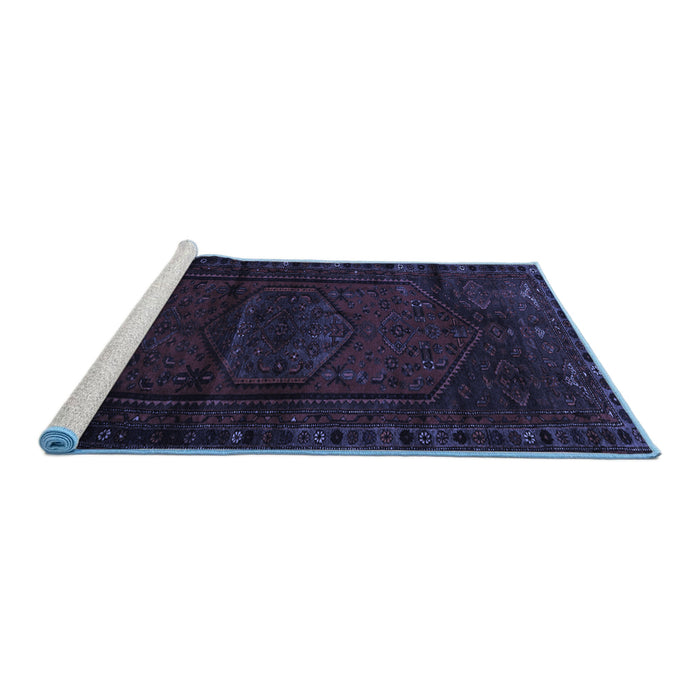 Sideview of Machine Washable Persian Blue Traditional Rug, wshtr3121blu