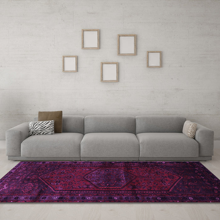 Machine Washable Persian Purple Traditional Area Rugs in a Living Room, wshtr3121pur