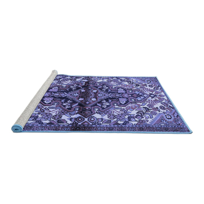 Sideview of Machine Washable Persian Blue Traditional Rug, wshtr3122blu