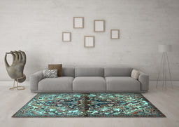 Machine Washable Persian Light Blue Traditional Rug in a Living Room, wshtr3122lblu